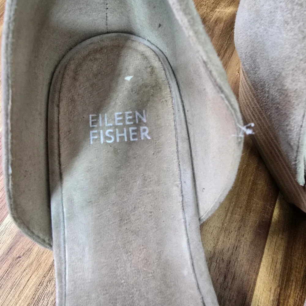 Eileen Fisher Wedge Pumps Womens 8.5 Taupe Suede dOrsay Elastic Strap Minimalist